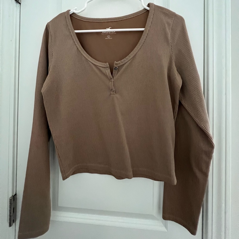 Brown Ribbed Long Sleeve Top